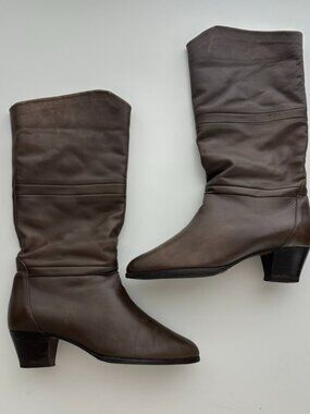 VTG Salamander West Germany Taupe/Gray-Brown Slouch Leather Boots Fits Size 6.5
